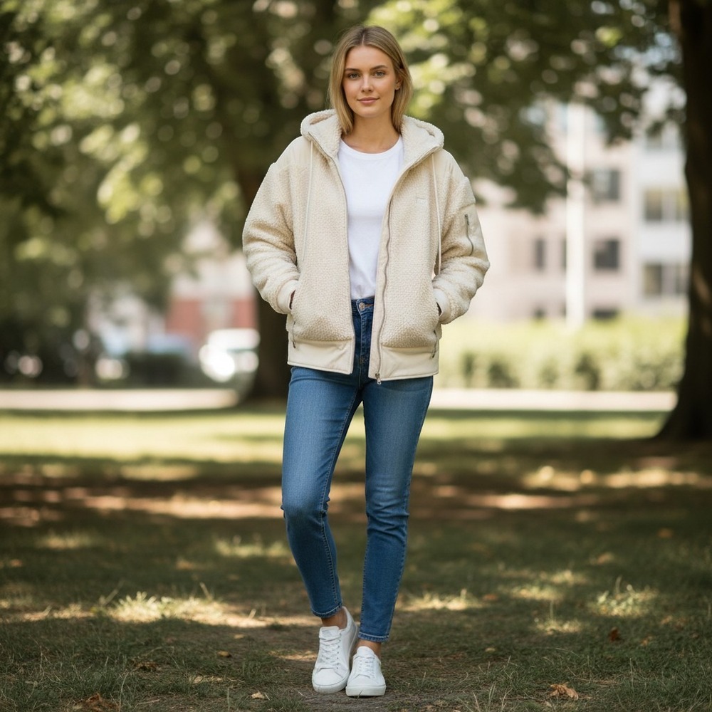 Under Armour The Swacket Sherpa Fleece Jacket Cream XL Hooded Full Zip Women